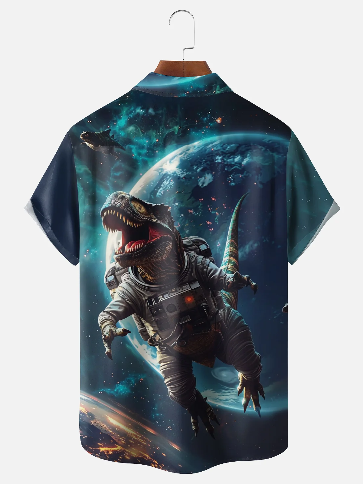 Moisture-wicking Dinosaur Astronaut Fun Chest Pocket Casual Shirt