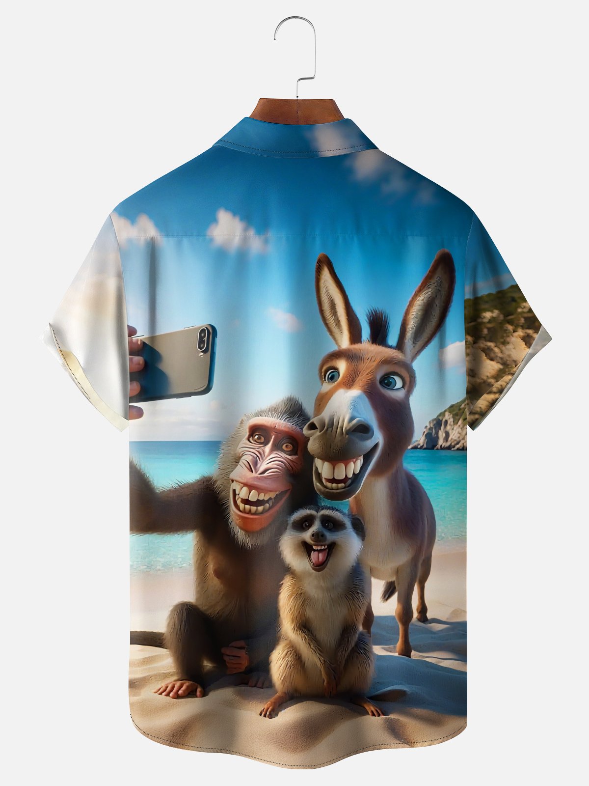 Moisture Wicking Bigfoot Raccoon Donkey Funny Fun Selfie Chest Pocket Hawaiian Shirt