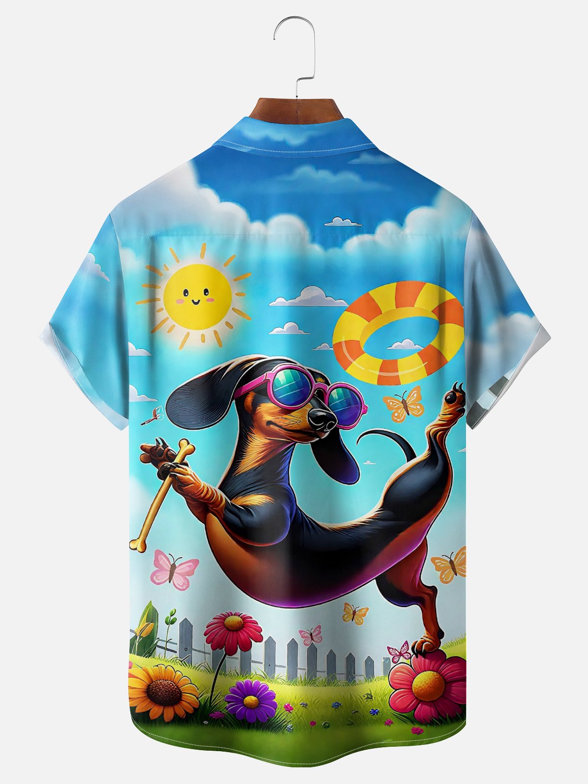 Moisture Wicking Fun Running Dachshund Chest Pocket Hawaiian Shirt