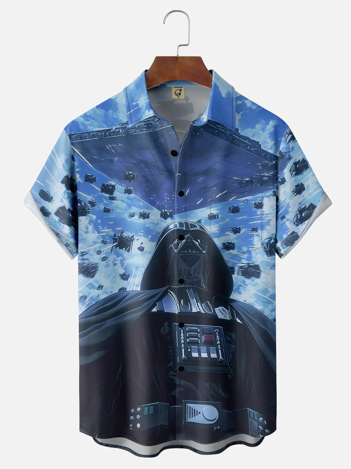 Moisture Wicking Star Robot Chest Pocket Hawaiian Shirt