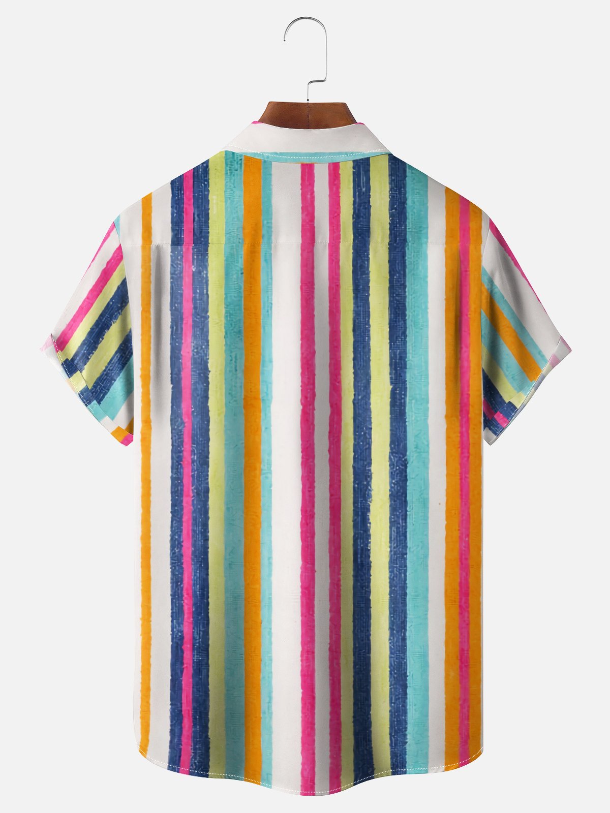 Moisture Wicking Geometric Stripes Chest Pocket Hawaiian Shirt