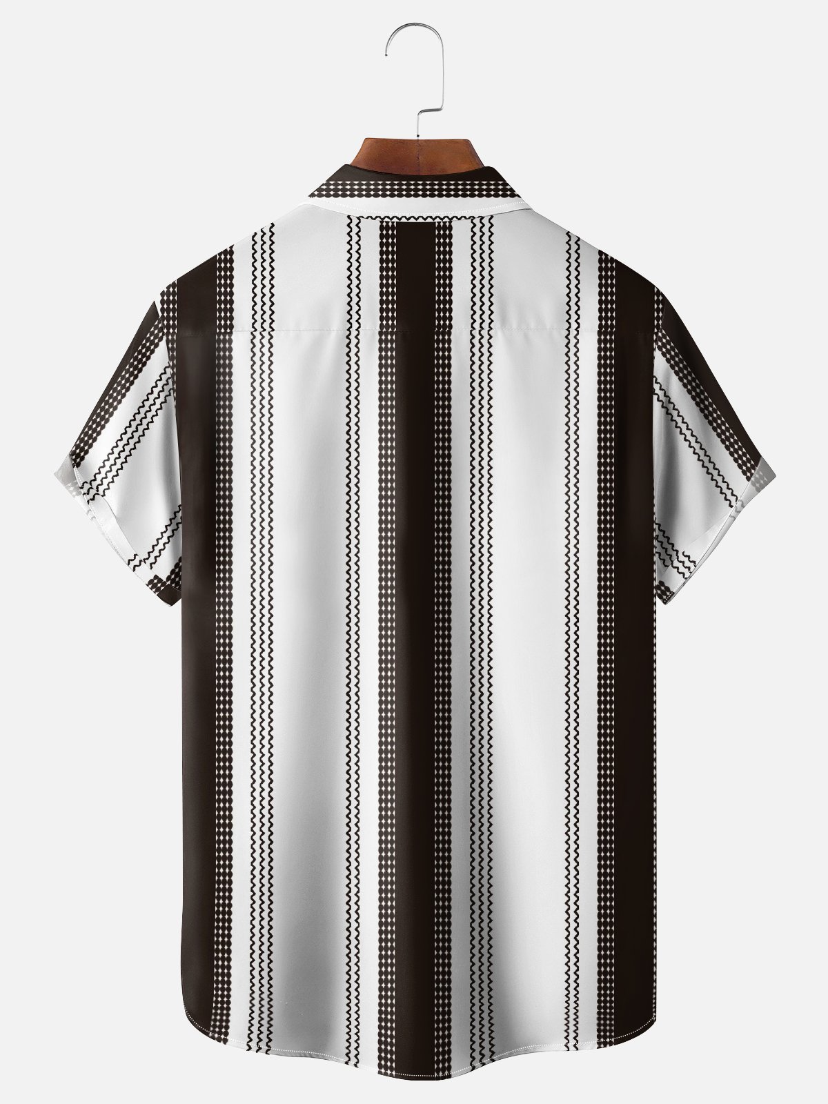 Moisture Wicking Geometric Stripes Chest Pocket Bowling Shirt