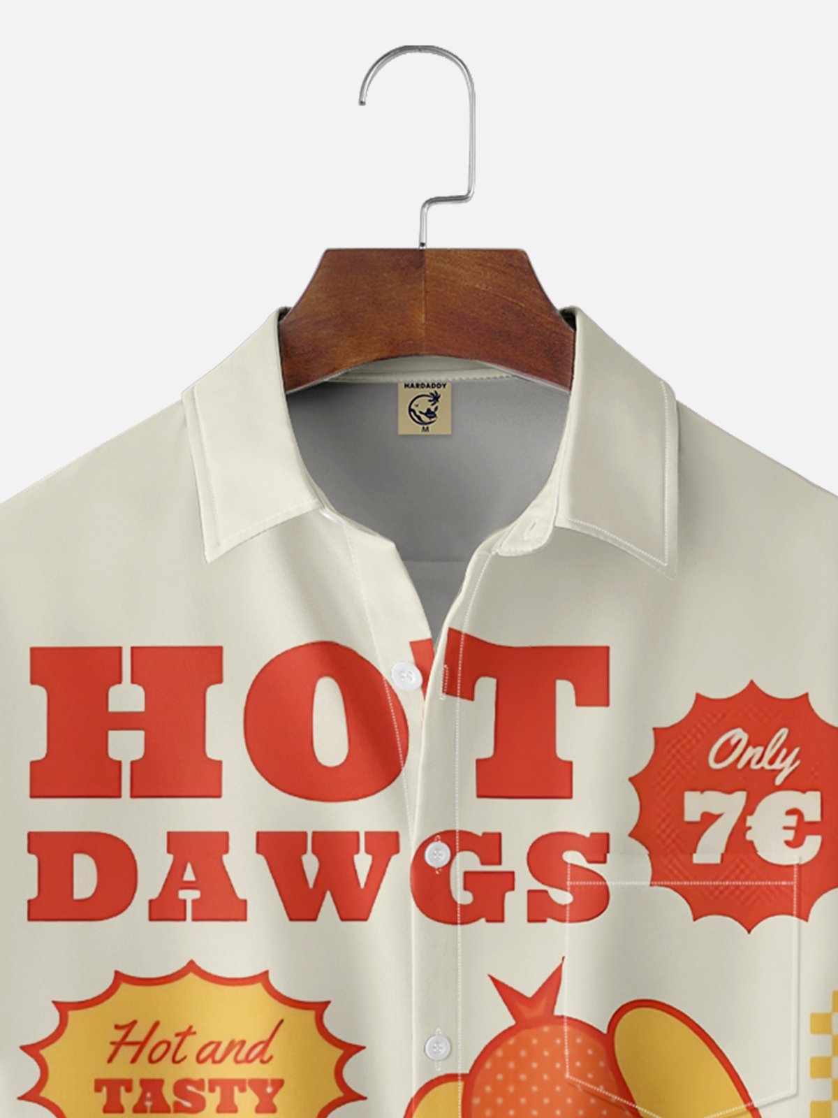 Moisture Wicking Vintage Hot Dog Poster Chest Pocket Hawaiian Shirt