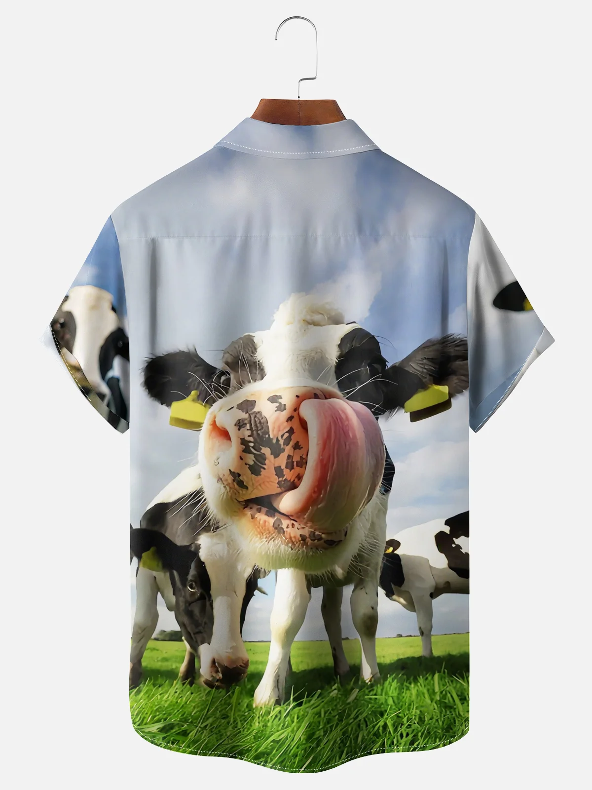 Moisture-Wicking Fun Headshot Cow Chest Pocket Hawaiian Shirt