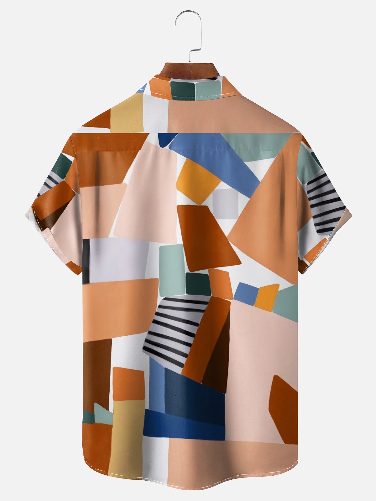 Moisture Wicking Geometric Color Block Chest Pocket Hawaiian Shirt