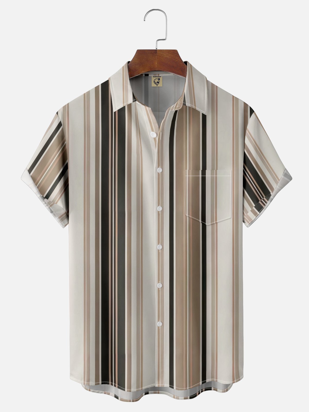 Moisture Wicking Geometric Stripes Chest Pocket Hawaiian Shirt