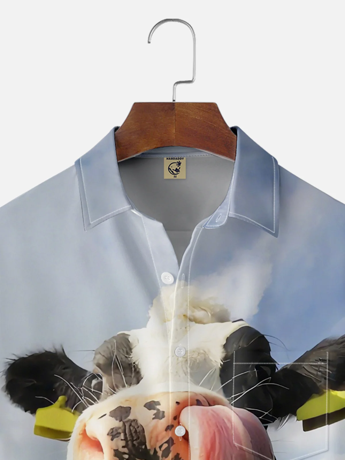Moisture-Wicking Fun Headshot Cow Chest Pocket Hawaiian Shirt