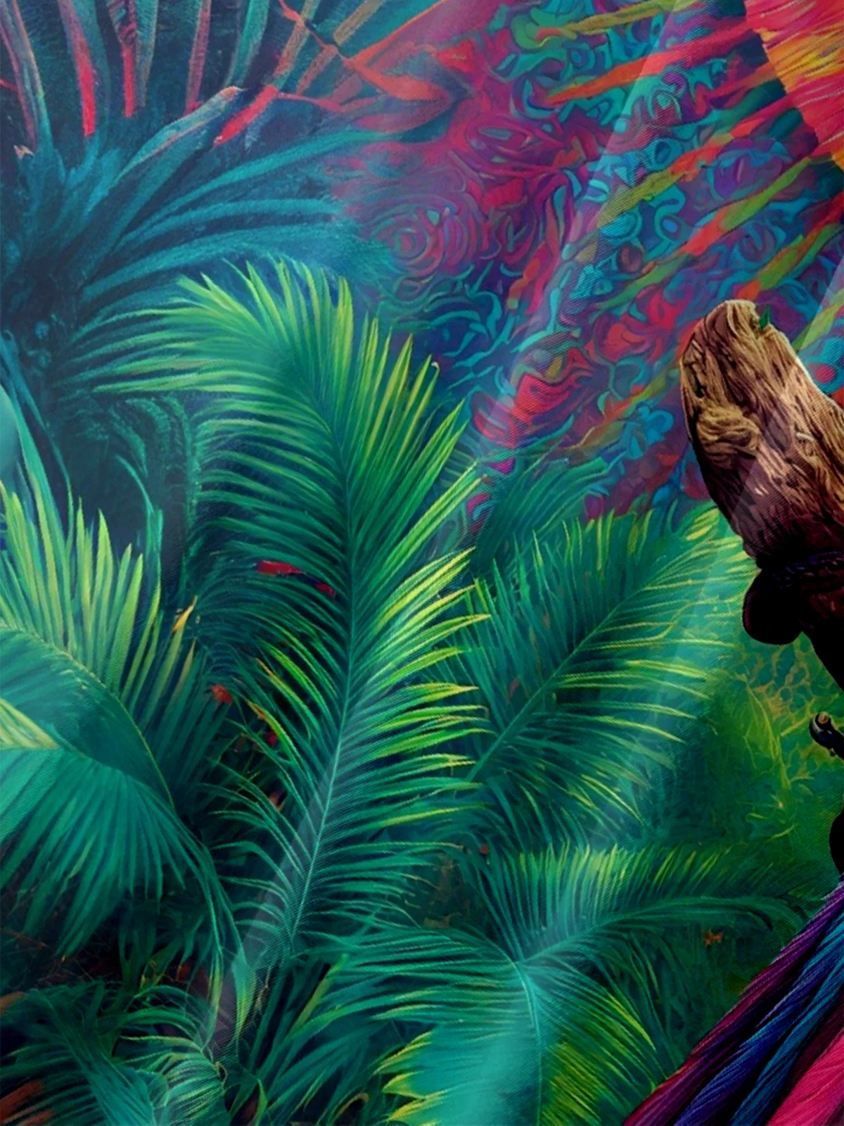 Moisture-Wicking Ombre Parrot Palm Leaf Chest Pocket Hawaiian Shirt
