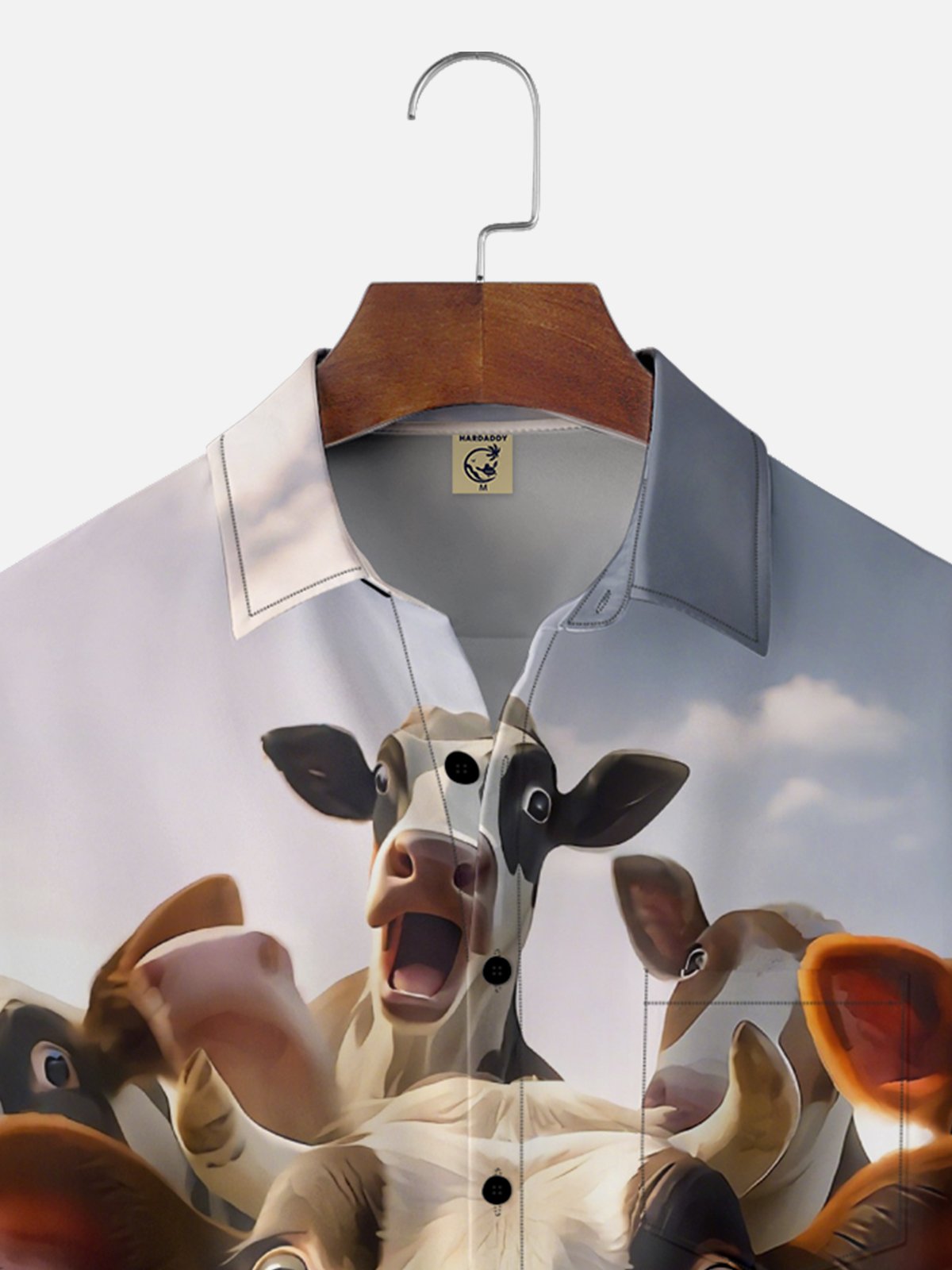 Moisture-Wicking Fun Headshot Cow Chest Pocket Hawaiian Shirt