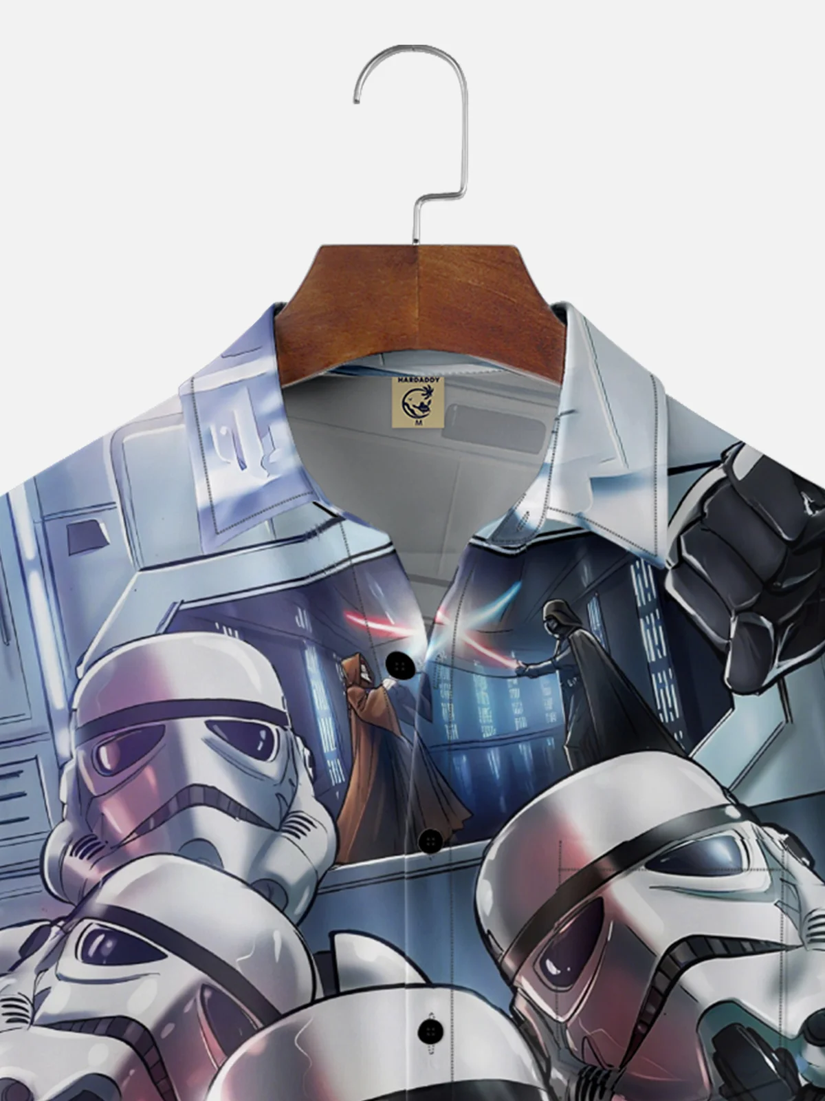 Moisture Wicking Gradient Star Robot Chest Pocket Hawaiian Shirt
