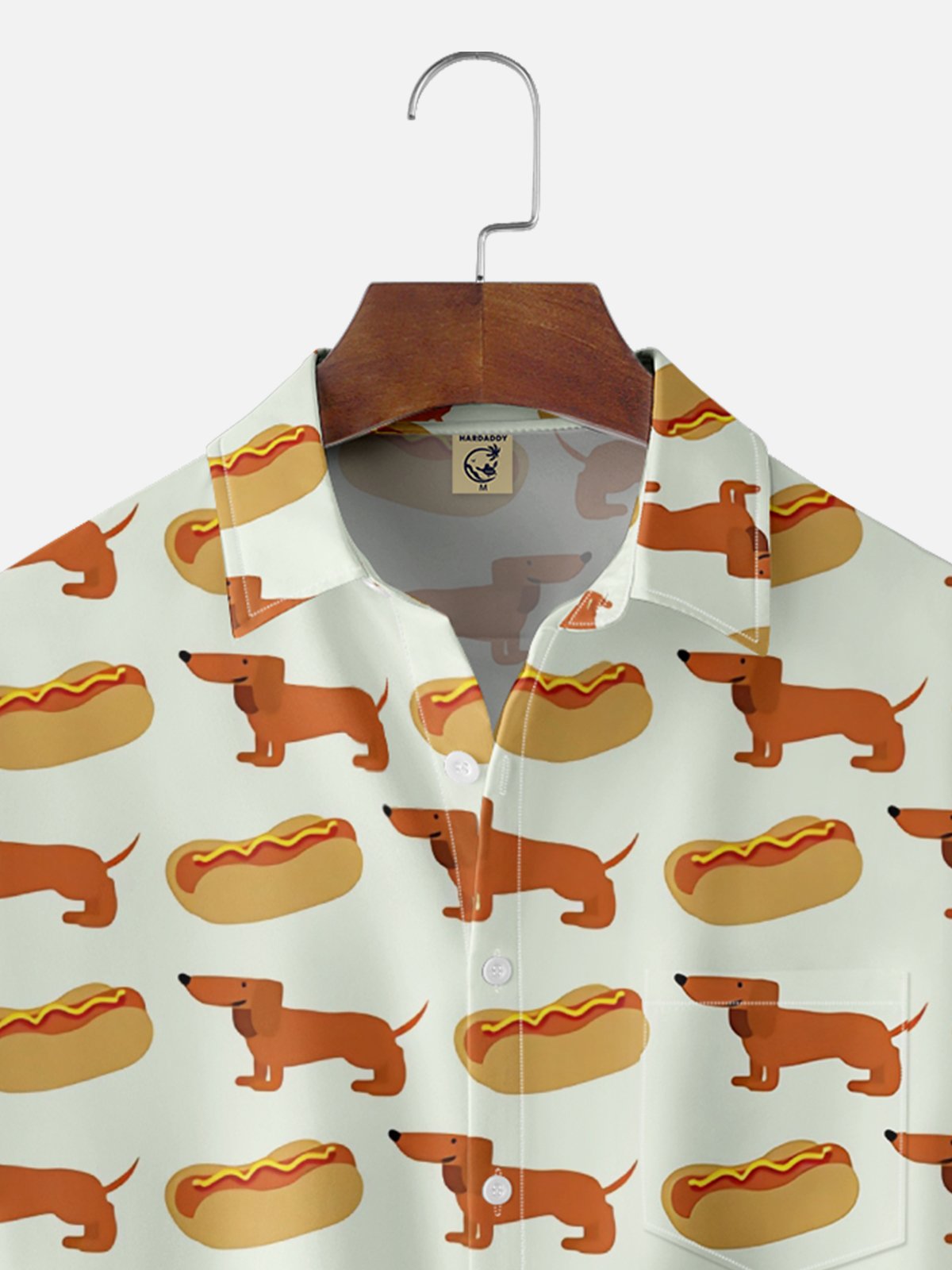 Moisture Wicking Vintage Hot Dog Dachshund Chest Pocket Hawaiian Shirt