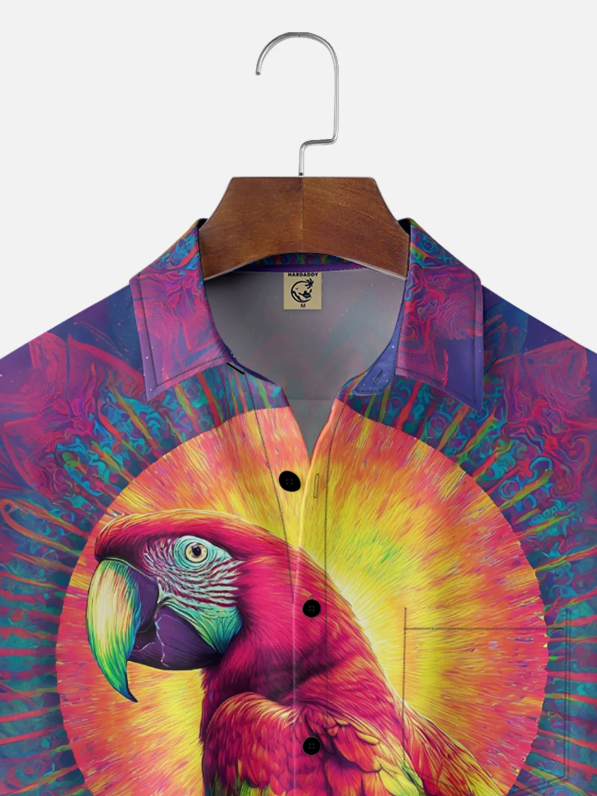 Moisture-Wicking Ombre Parrot Palm Leaf Chest Pocket Hawaiian Shirt