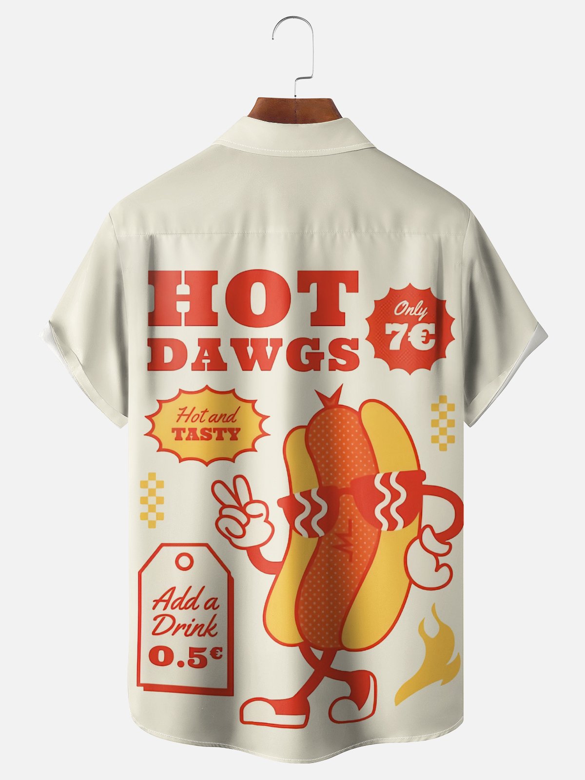 Moisture Wicking Vintage Hot Dog Poster Chest Pocket Hawaiian Shirt
