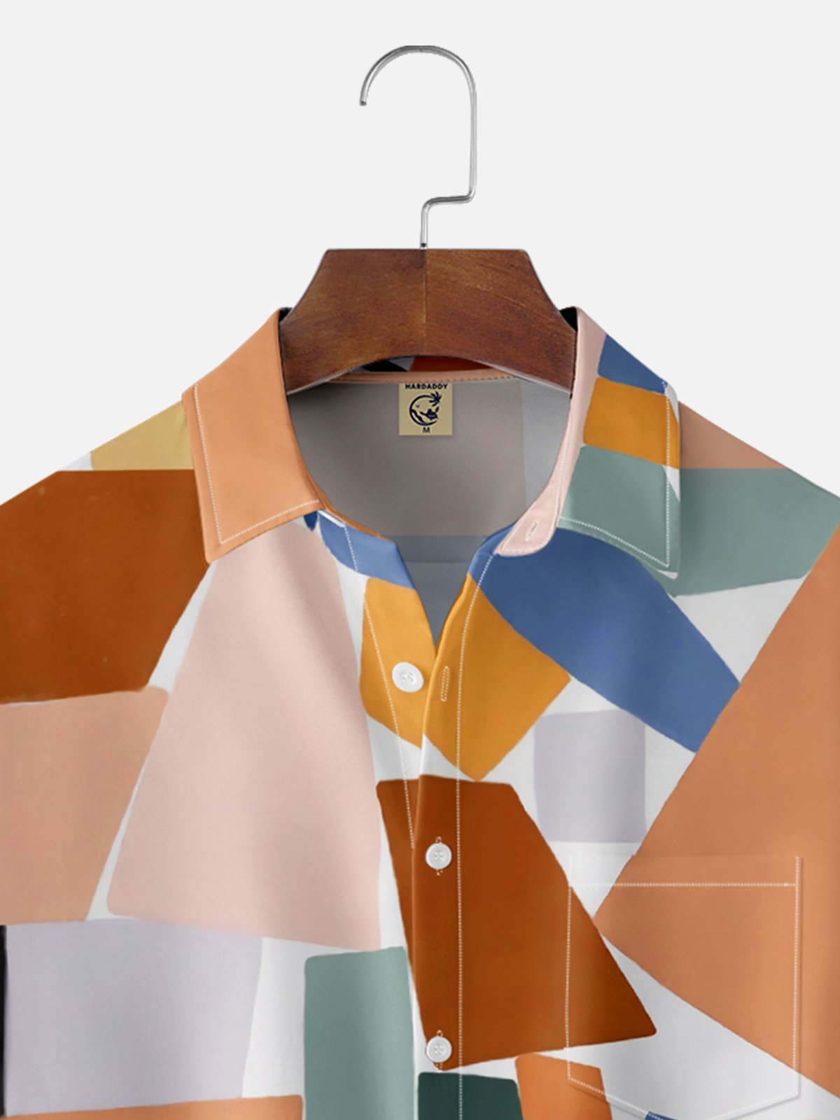 Moisture Wicking Geometric Color Block Chest Pocket Hawaiian Shirt
