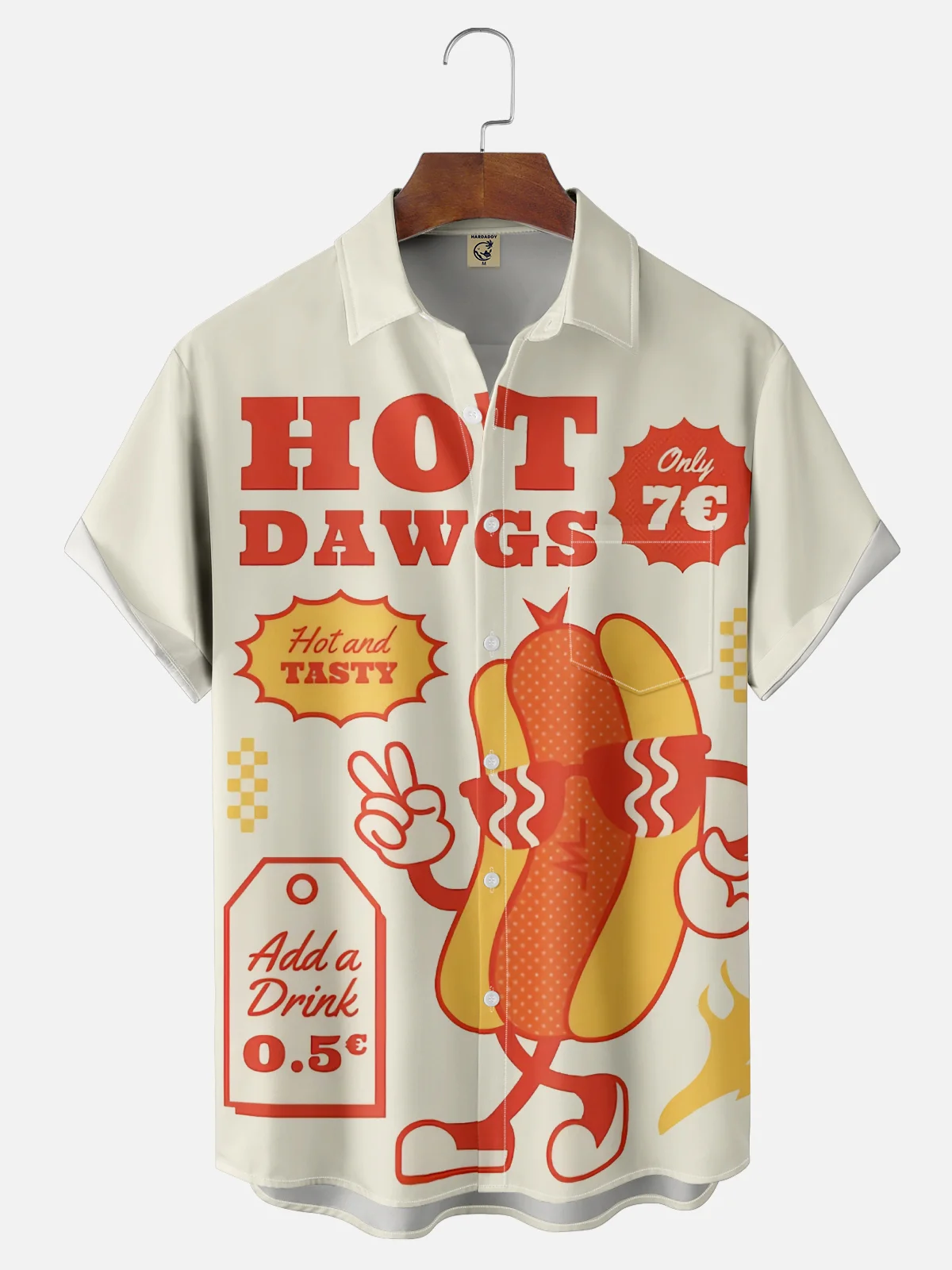 Moisture Wicking Vintage Hot Dog Poster Chest Pocket Hawaiian Shirt