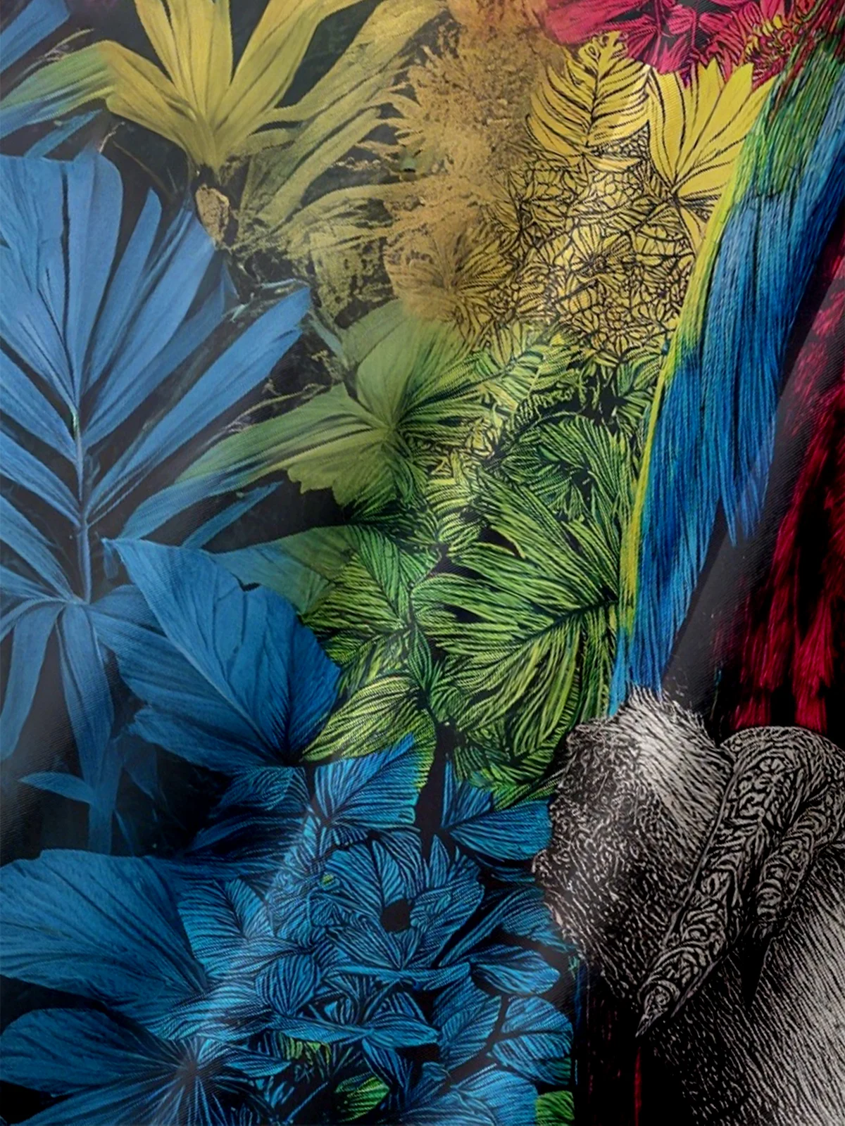 Moisture-Wicking Gradient Parrot Tropical Plant Chest Pocket Hawaiian Shirt