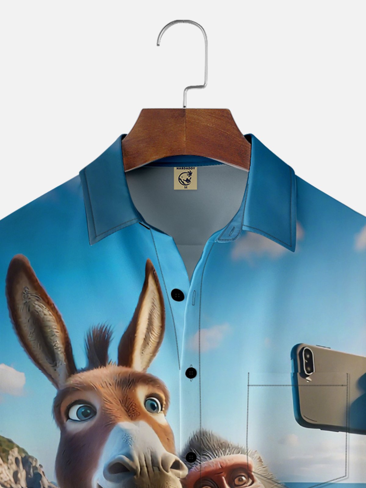 Moisture Wicking Bigfoot Raccoon Donkey Funny Fun Selfie Chest Pocket Hawaiian Shirt