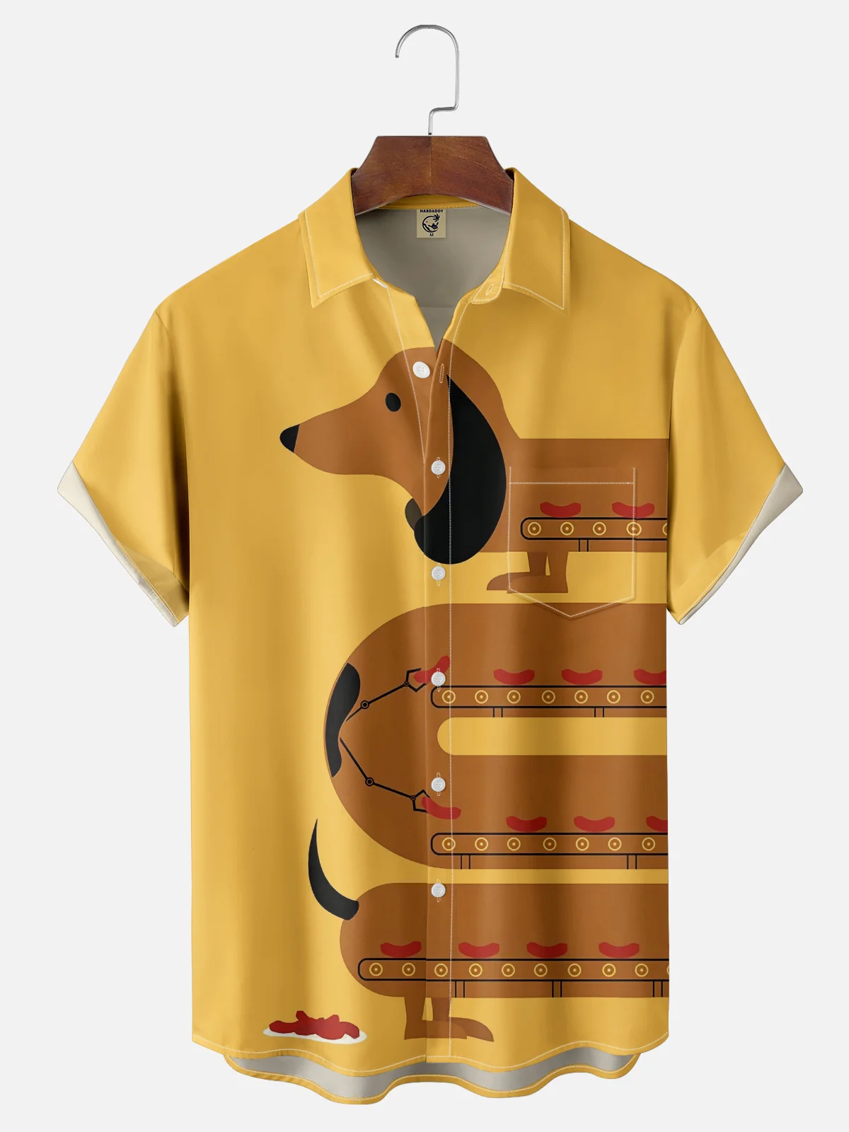 Moisture Wicking Dachshund Chest Pocket Hawaiian Shirt