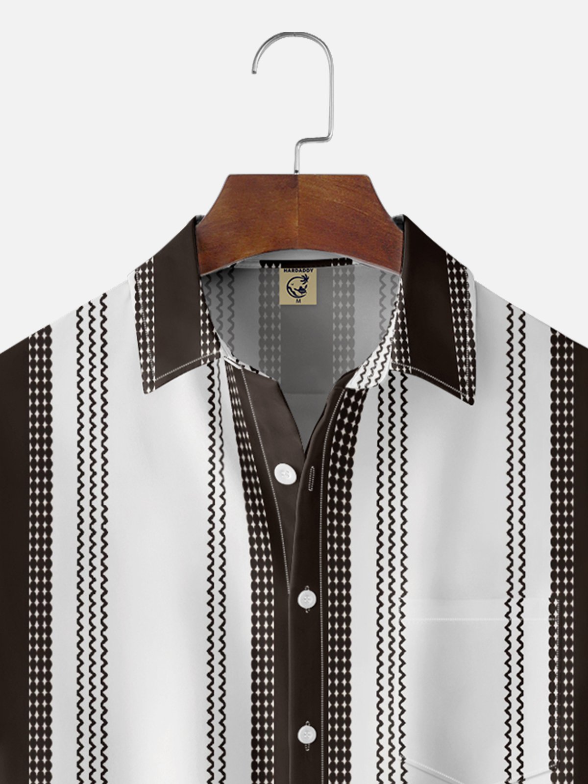Moisture Wicking Geometric Stripes Chest Pocket Bowling Shirt