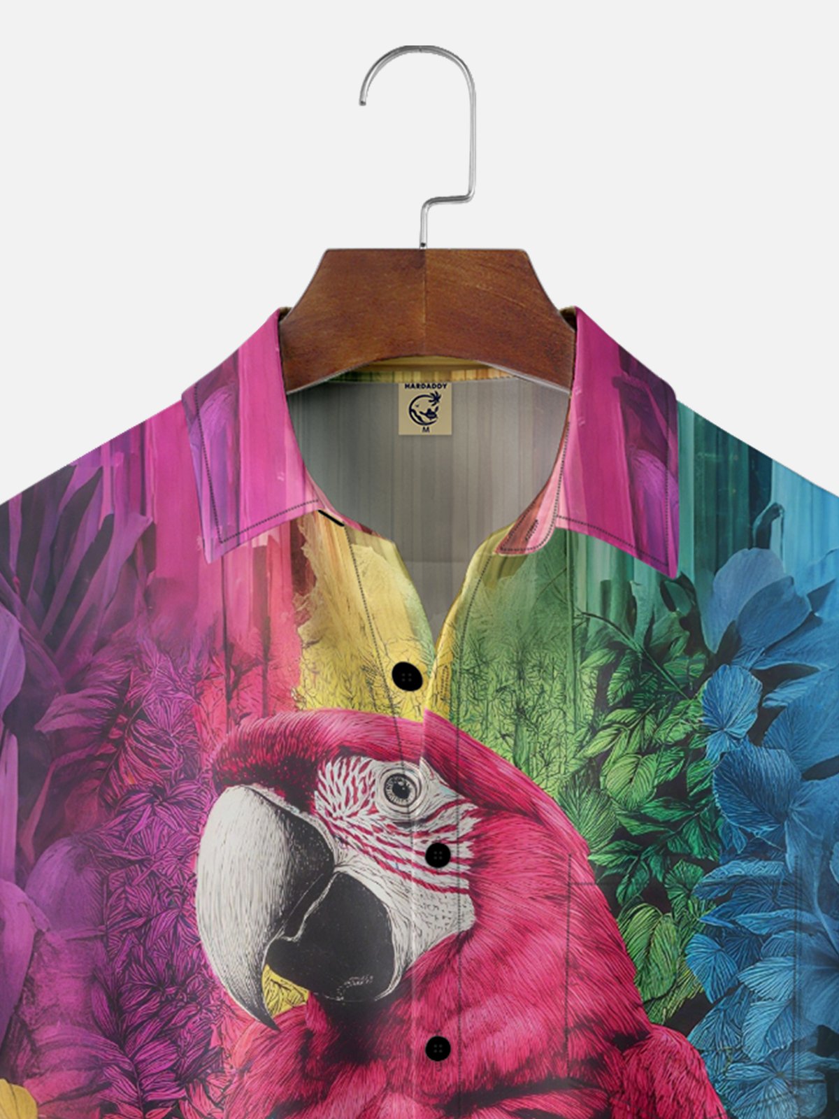 Moisture-Wicking Gradient Parrot Tropical Plant Chest Pocket Hawaiian Shirt