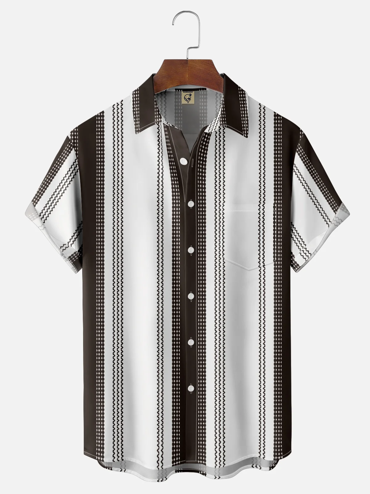Moisture Wicking Geometric Stripes Chest Pocket Bowling Shirt