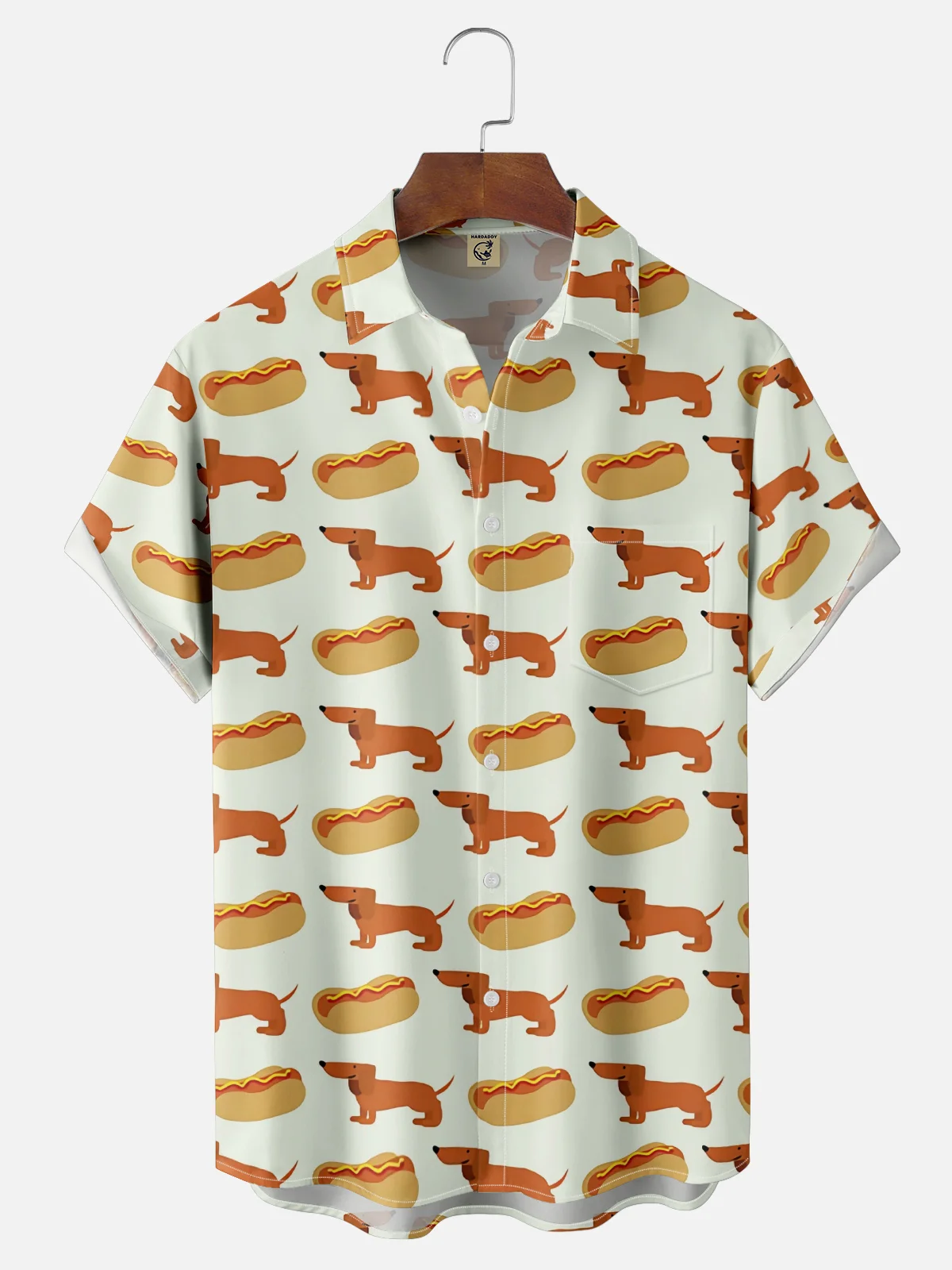 Moisture Wicking Vintage Hot Dog Dachshund Chest Pocket Hawaiian Shirt