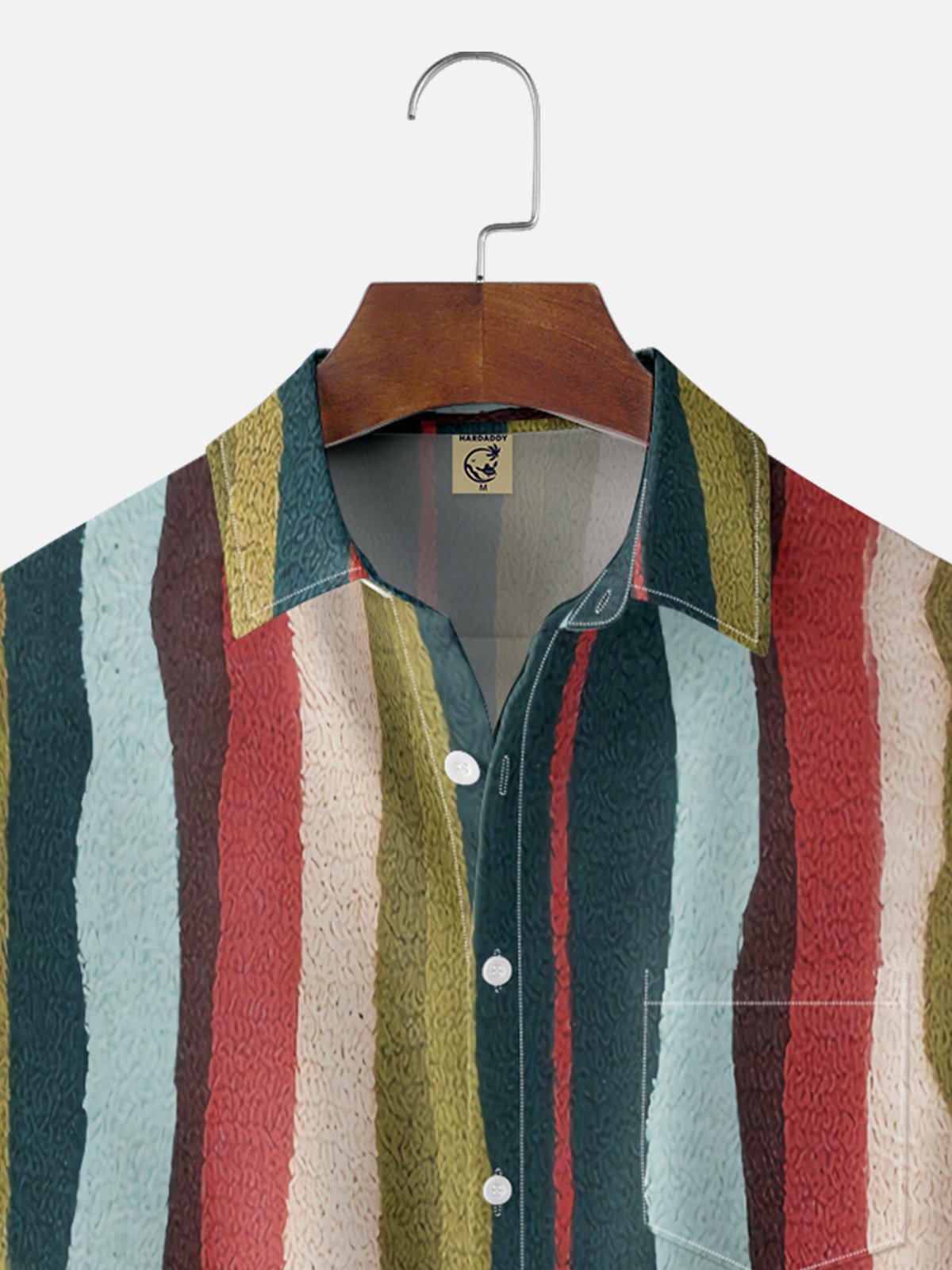 Moisture Wicking Geometric Stripes Chest Pocket Hawaiian Shirt