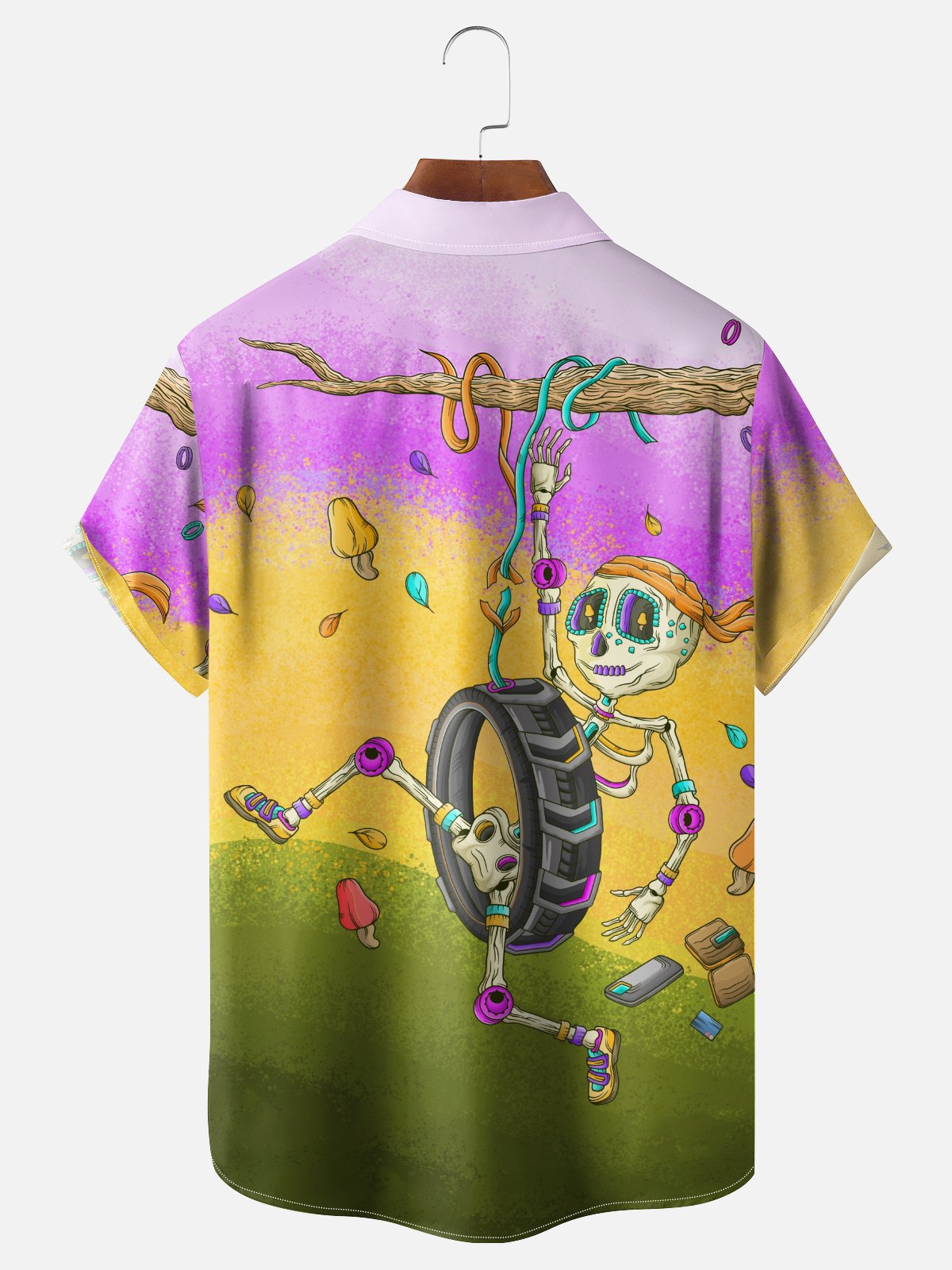 Hardaddy X Blucranium Moisture-wicking Skull Gradient Color Chest Pocket Hawalian Shirt