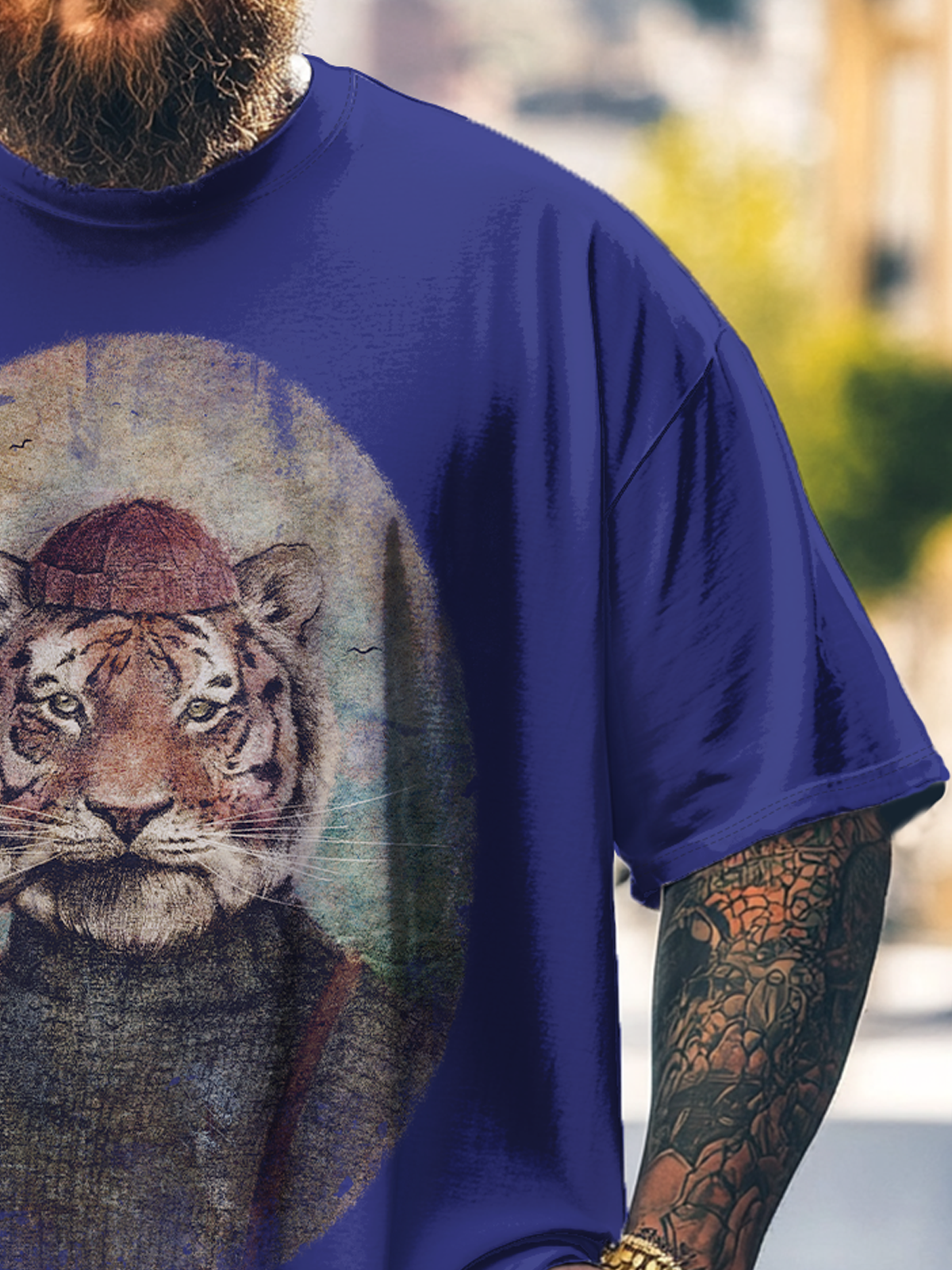 Hardaddy x Mikekoubou Big Size Men's Tiger Funny Portrait Art Loose T-shirt