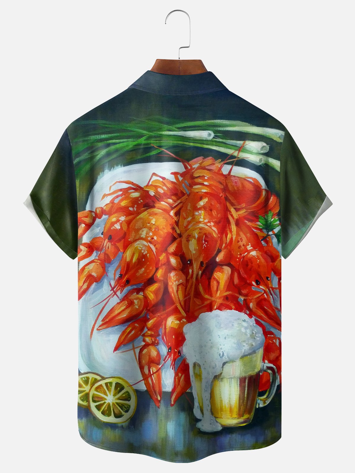 Moisture Wicking Beer Festival Lobster Art Chest Pocket Hawaiian Shirt