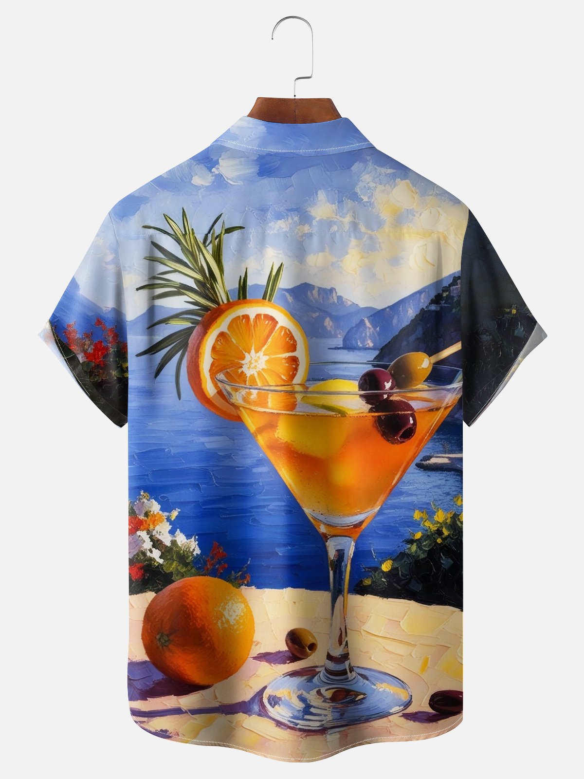 Moisture-Wicking Gradient Color Ocean View Cocktail Chest Pocket Hawaiian Shirt