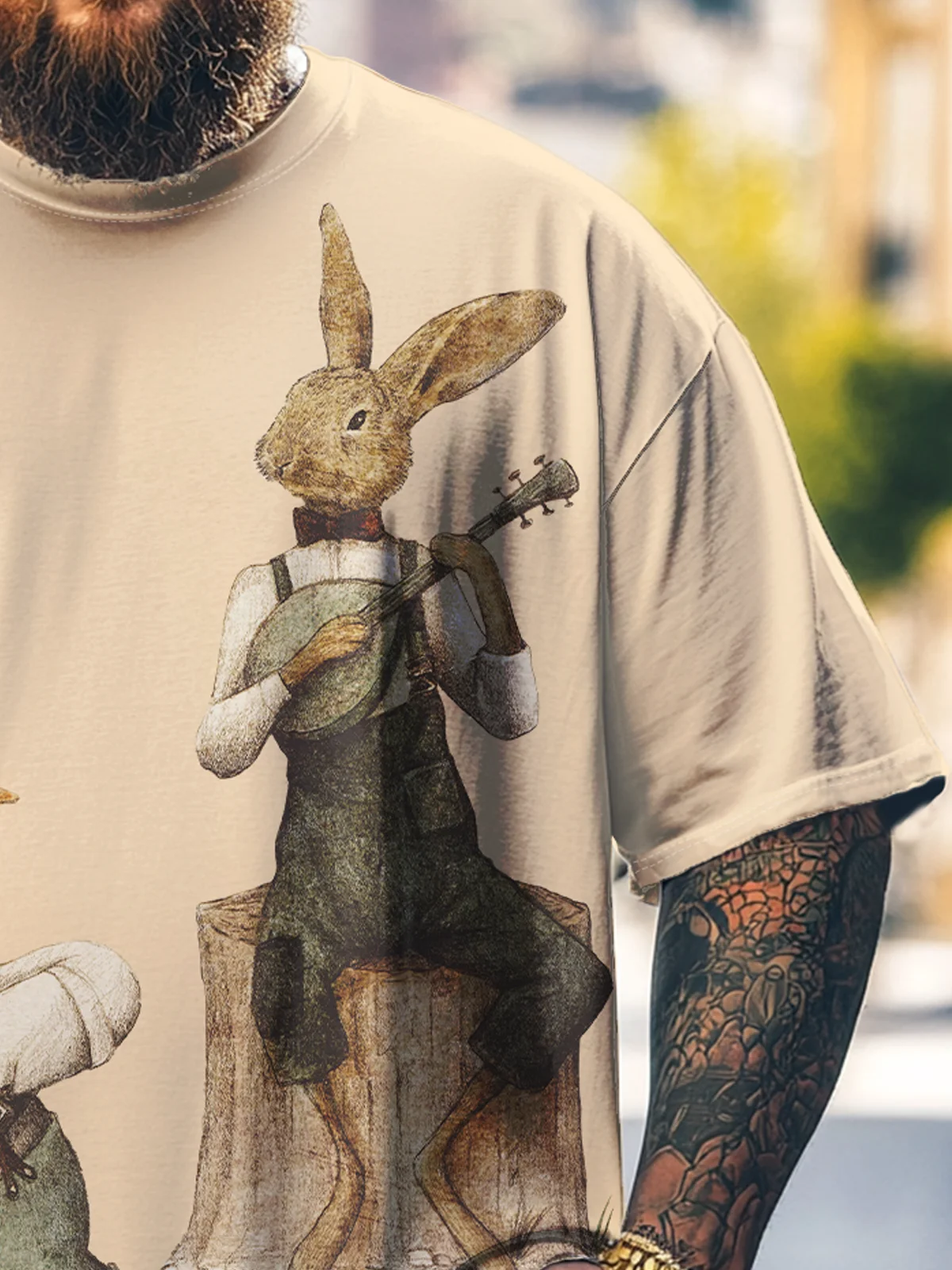 Hardaddy x Mikekoubou Big Size Men's Rabbit Duck Funny Band Art Loose T-shirt