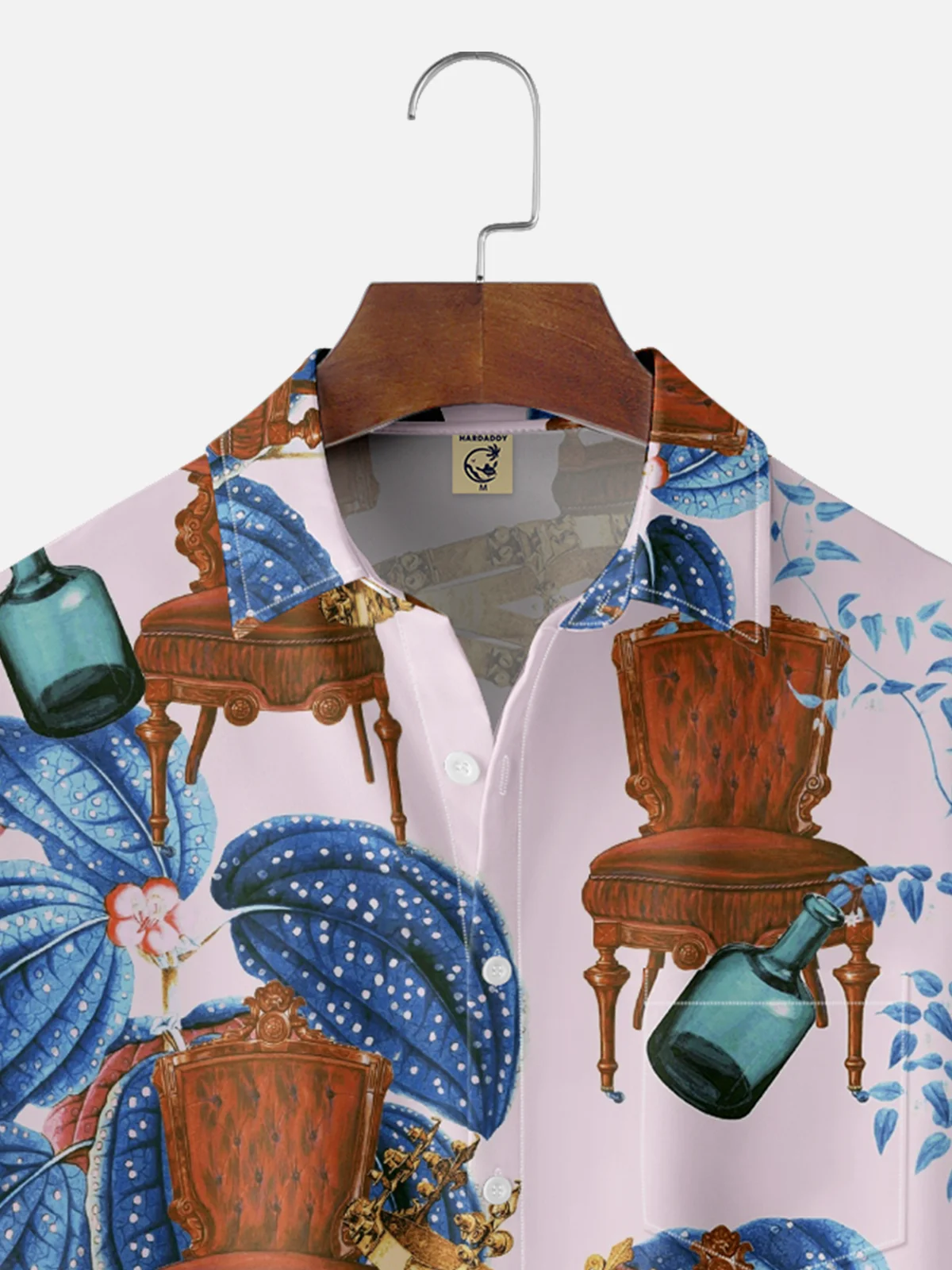 Hardaddy X Emmar Studio Moisture Wicking Vintage Plant Sofa Chair Wine Bottle Chest Pocket Hawaiian Shirt
