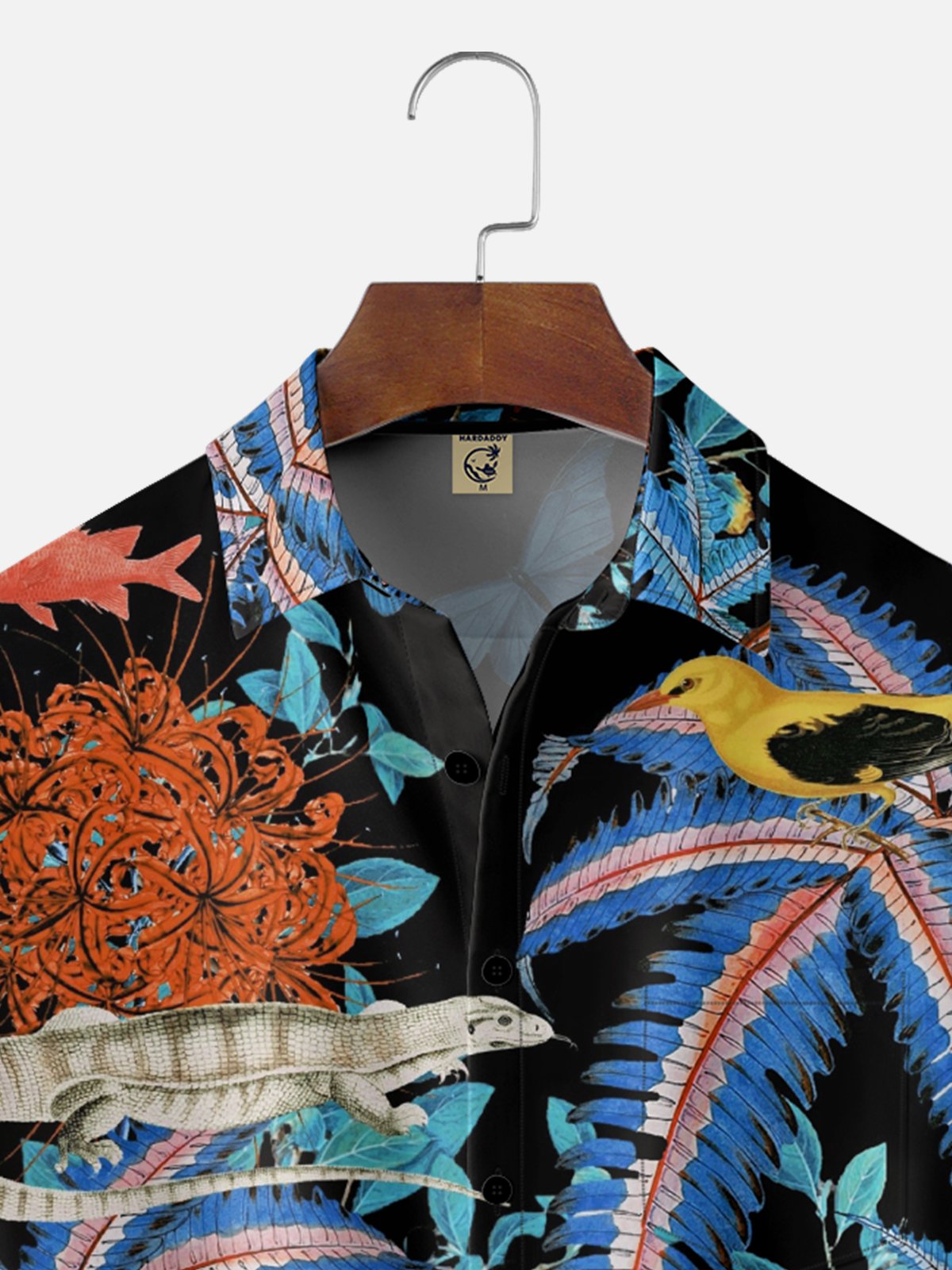 Hardaddy x Emmar Studio Moisture Wicking Vintage Plants, Birds, Parrots, Lizards Chest Pocket Hawaiian Shirt