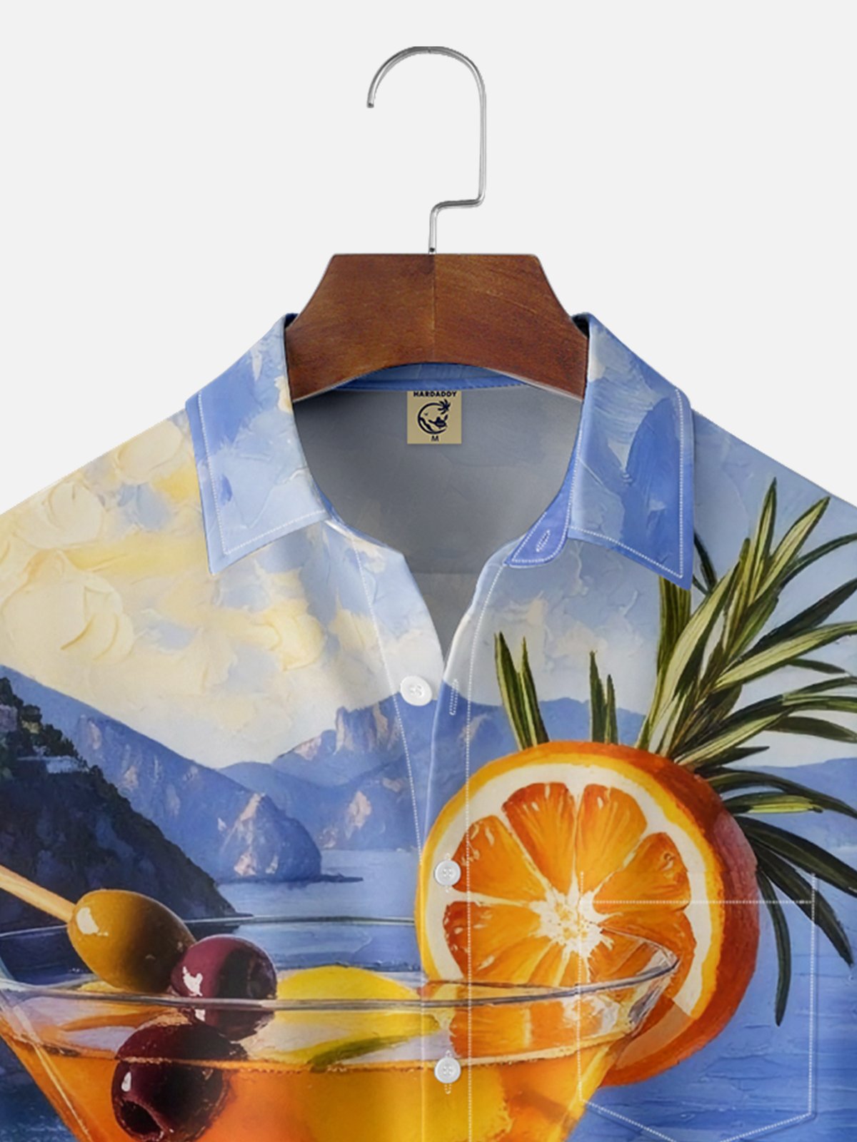 Moisture-Wicking Gradient Color Ocean View Cocktail Chest Pocket Hawaiian Shirt