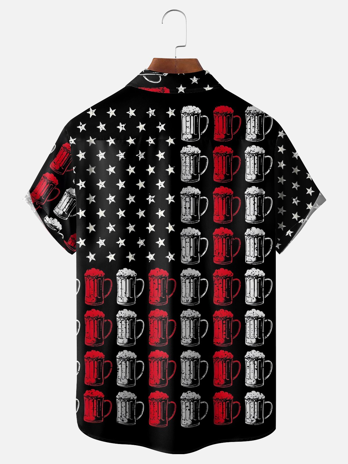 Moisture Wicking American Flag Vintage Beer Festival Chest Pocket Hawaiian Shirt