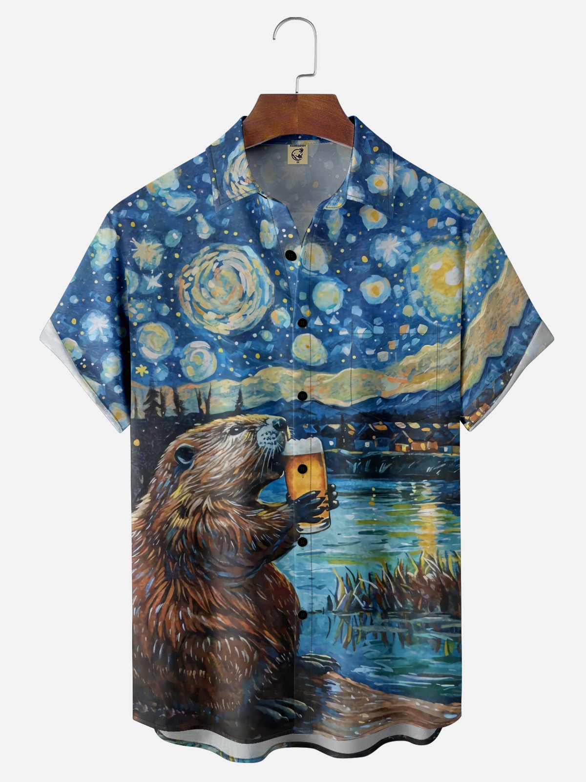Moisture Wicking Beer Festival American Flag Art Chest Pocket Hawaiian Shirt