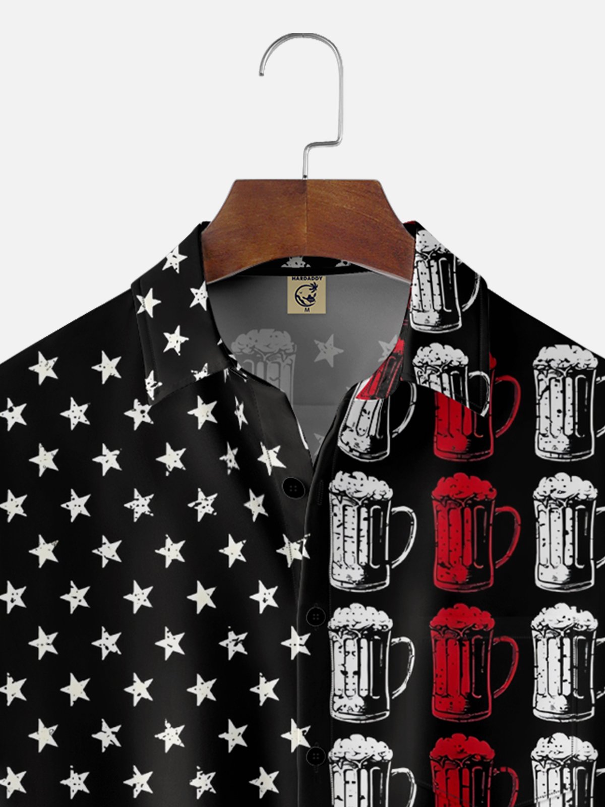 Moisture Wicking American Flag Vintage Beer Festival Chest Pocket Hawaiian Shirt