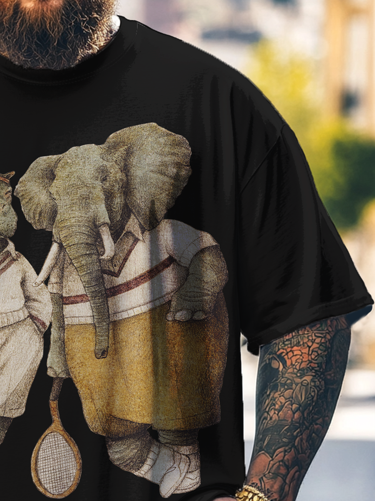 Hardaddy x Mikekoubou Big Size Men's Elephant Hippo Fun Art Loose T-shirt