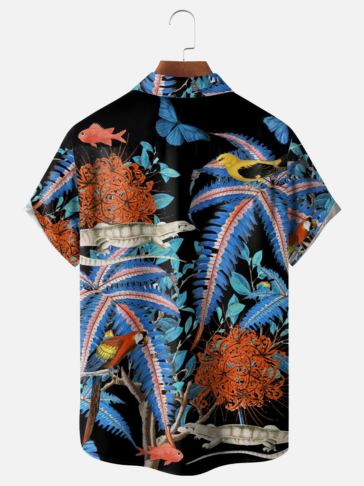 Hardaddy x Emmar Studio Moisture Wicking Vintage Plants, Birds, Parrots, Lizards Chest Pocket Hawaiian Shirt