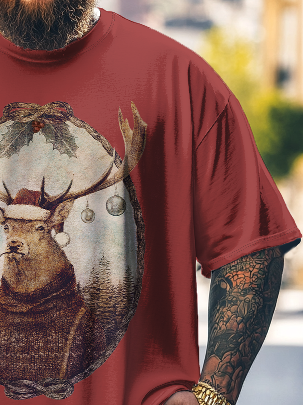 Hardaddy x Mikekoubou Big Size Men's Christmas Reindeer Art Loose T-shirt