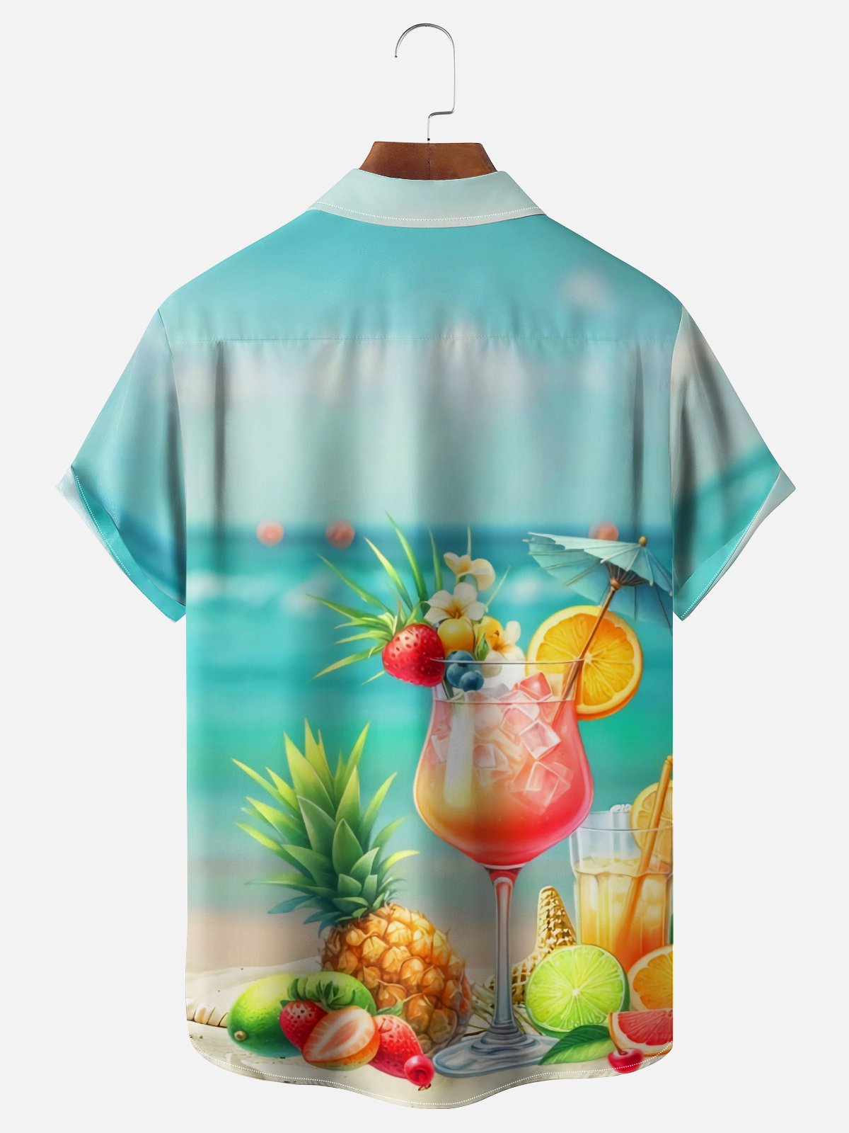 Moisture-wicking Retired Cocktail Fruits Chest Pocket Hawaiian Shirt
