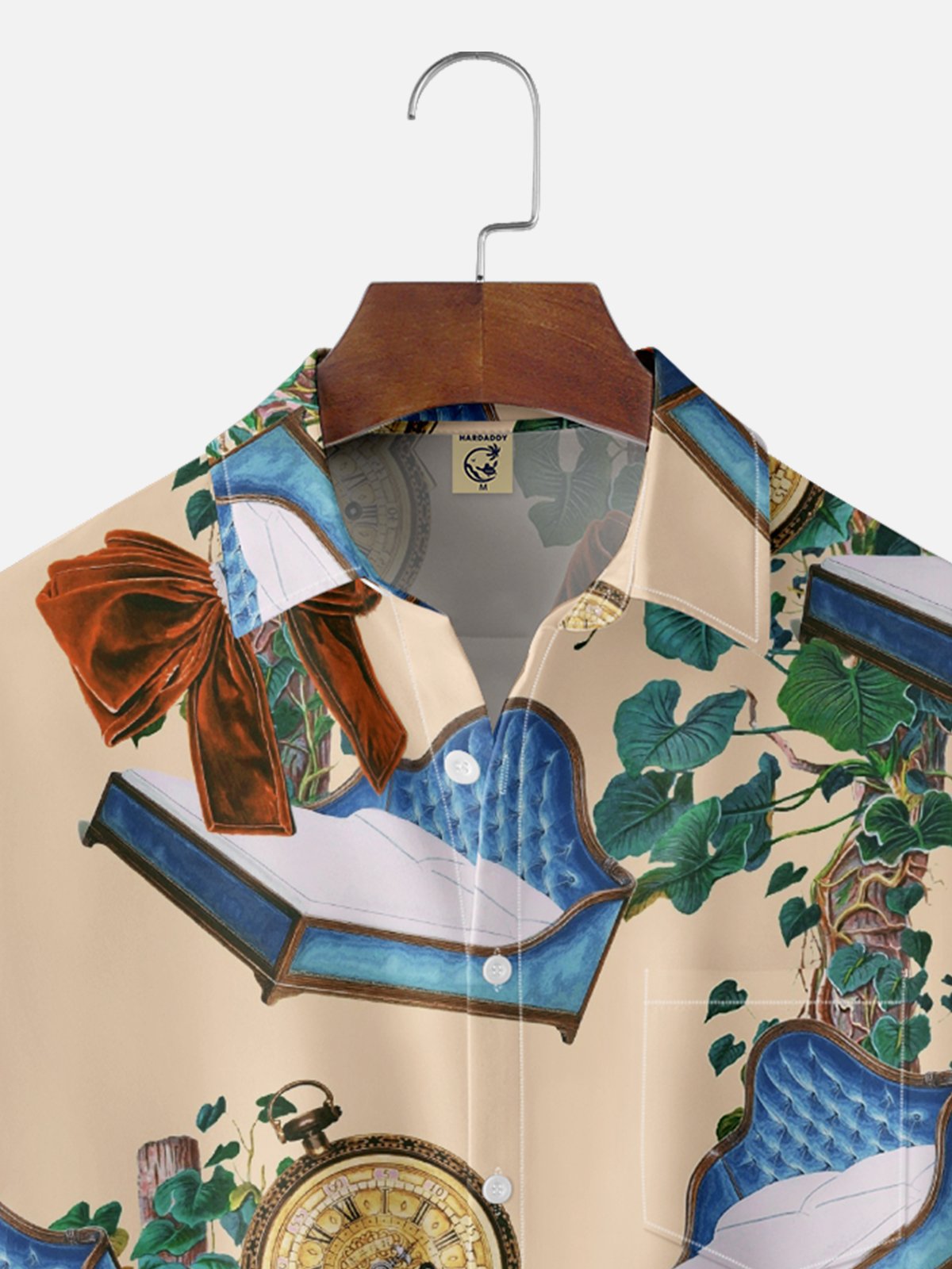 Hardaddy X Emmar Studio Moisture Wicking Vintage Botanical Clock Bed Chest Pocket Hawaiian Shirt