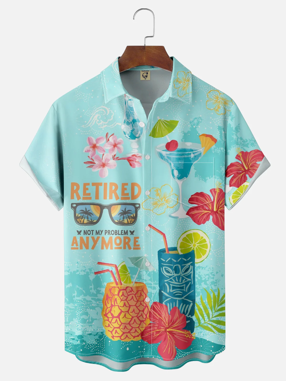 Moisture-wicking Cocktail Tiki Retired Chest Pocket Hawaiian Shirt