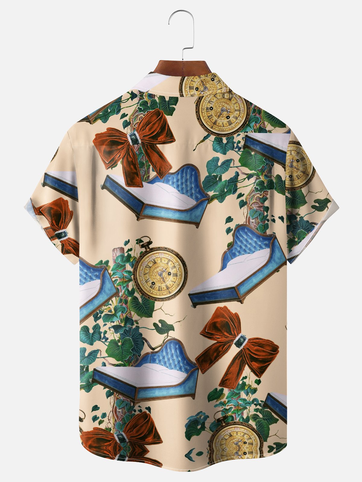 Hardaddy X Emmar Studio Moisture Wicking Vintage Botanical Clock Bed Chest Pocket Hawaiian Shirt