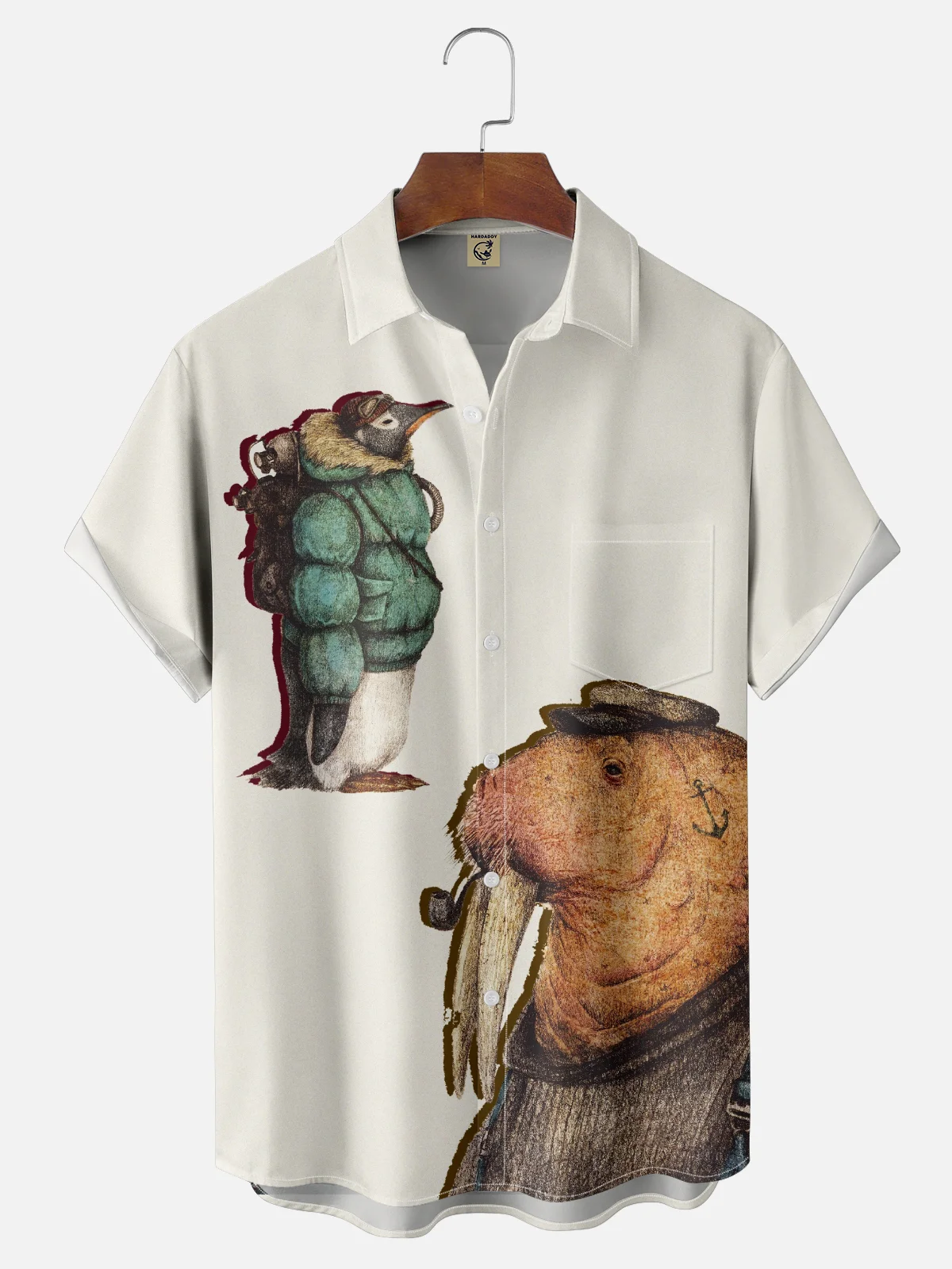 Hardaddy x Mikekoubou Moisture Wicking Art Penguin Walrus Chest Pocket Hawaiian Shirt