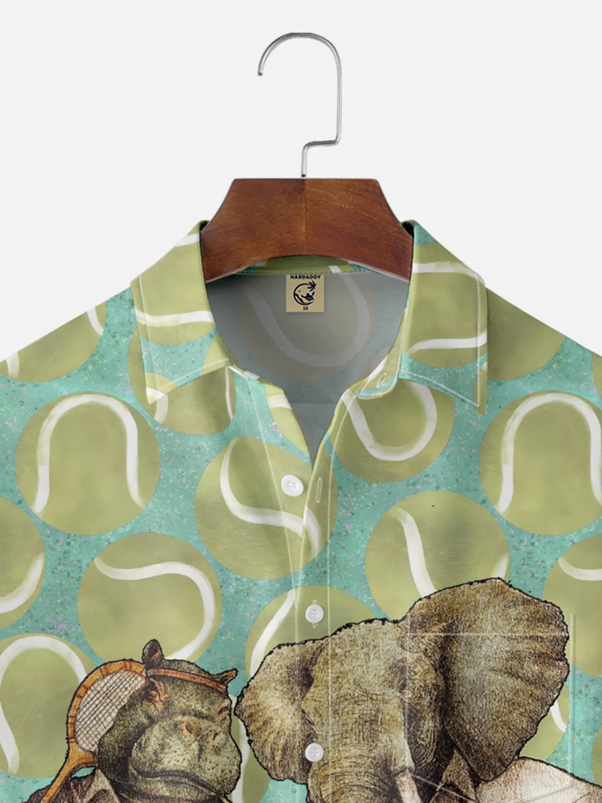 Hardaddy x Mikekoubou Moisture Wicking Art Elephant Playing Tennis Chest Pocket Hawaiian Shirt