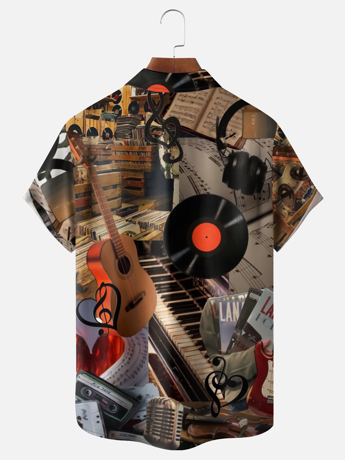 Moisture-wicking Vintage Vinyl Music Chest Pocket Casual Shirt