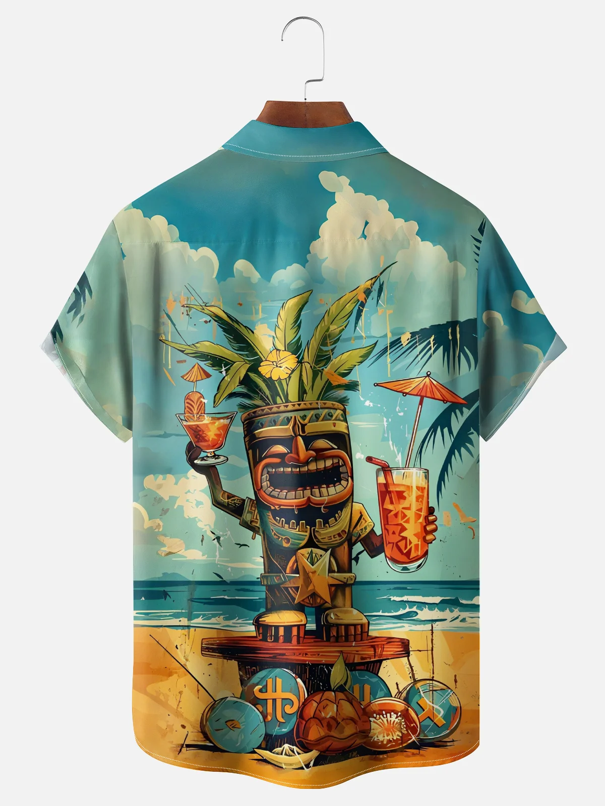 Moisture Wicking TiKi Beach Cocktail Chest Pocket Hawaiian Shirt