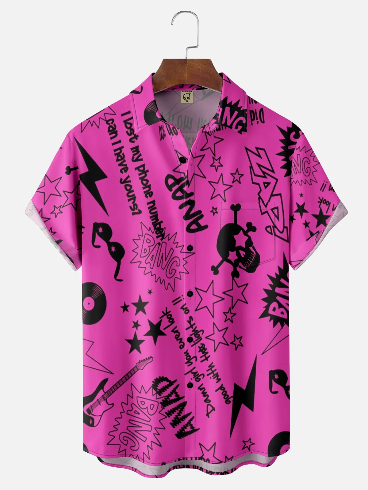 Moisture-wicking Rock Roll Music Guitar Chest Pocket Casual Shirt